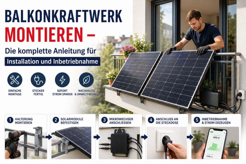 Balkonkraftwerk mit zwei Solarmodulen am Balkongeländer montiert
