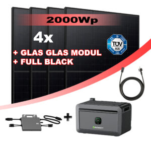 2000 Wp Balkonkraftwerk mit  2 kWh Speicher Komplettset Glas/Glas Bifazial full black