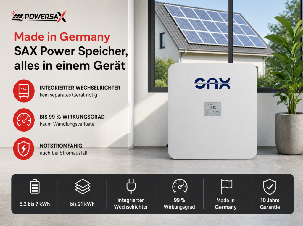 SAX Power Speicher mit integriertem Wechselrichter, Made in Germany